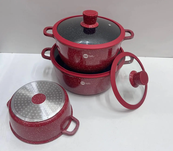 Набір посуду гранітне покриття із силіконовими кришками Higher kitchen НК 325 Чорний Червоний ZPESHНК 325 8ps фото