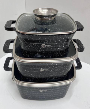 Набір квадратних каструль із гранітним покриттям на 6 предметів Higher Kitchen НК-322 Чорний Червоний ZPESHНК-322 6ps фото