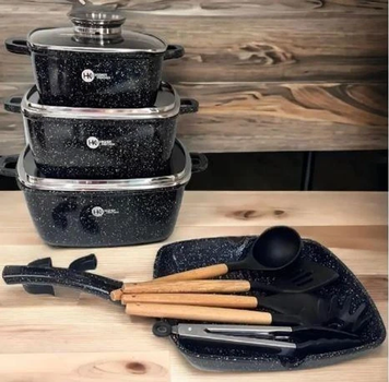 Набір каструль Higher Kitchen НК 317 з антипригарним гранітним покриттям 14 предметів Чорний НК 317 14ps фото